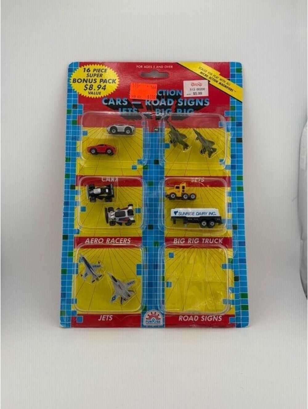 Funrise Micro Action Toy Set 1989 16 Piece Super Bonus Cars Jets Big Rig